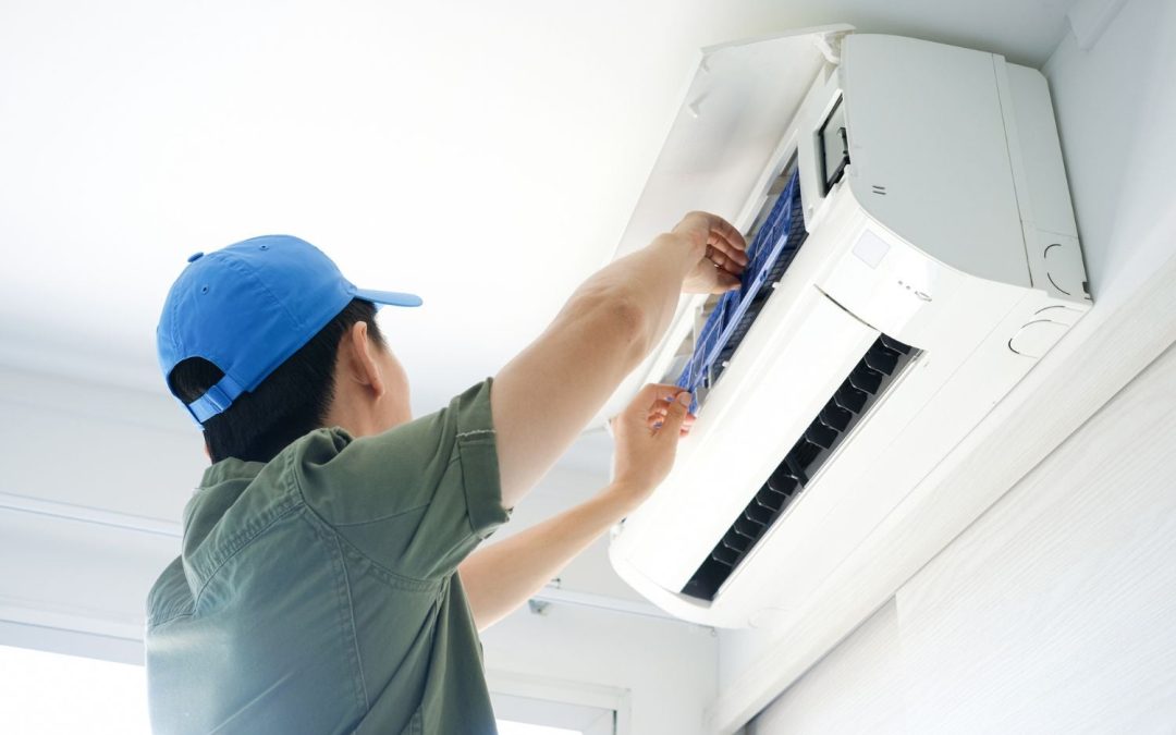 HVAC technician servicing a ductless mini split in Camarillo