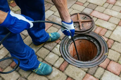 Plumber cleaning an outdoor sewer drain in Camarillo